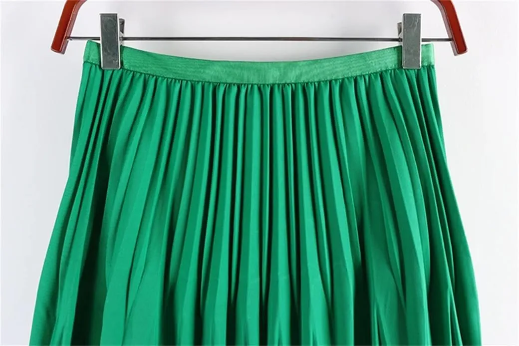 DBFBDTU Rhombus Pleated Long Skirt Women Solid A Line High Waist Midi Skirt Female