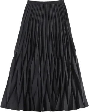 DBFBDTU Rhombus Pleated Long Skirt Women Solid A Line High Waist Midi Skirt Female