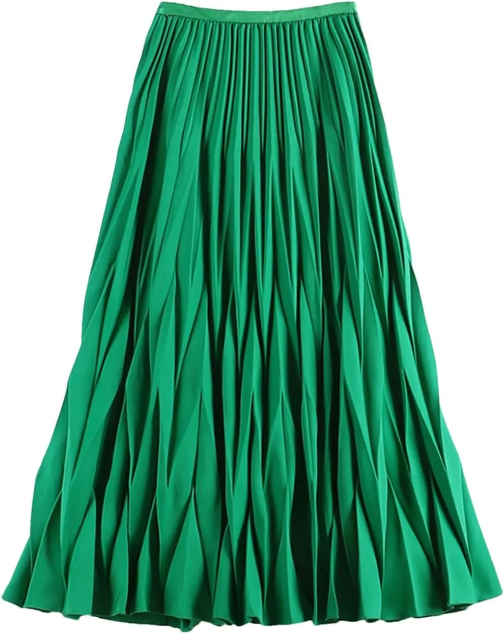DBFBDTU Rhombus Pleated Long Skirt Women Solid A Line High Waist Midi Skirt Female
