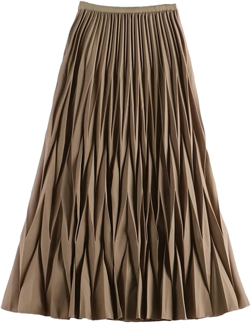 DBFBDTU Rhombus Pleated Long Skirt Women Solid A Line High Waist Midi Skirt Female