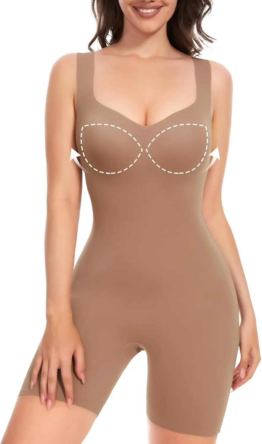 Decorus Bodysuit Shorts Womens Seamless: Workout Romper With Built In Bra Sweetheart Neck - One Piece Shapewear Jumpsuits