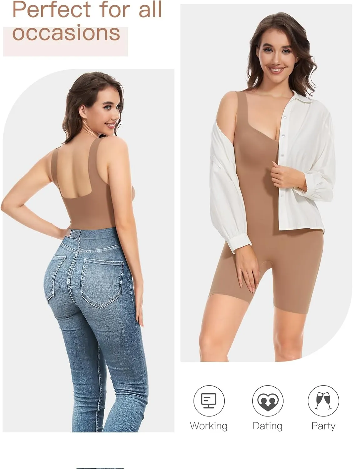 Decorus Bodysuit Shorts Womens Seamless: Workout Romper With Built In Bra Sweetheart Neck - One Piece Shapewear Jumpsuits