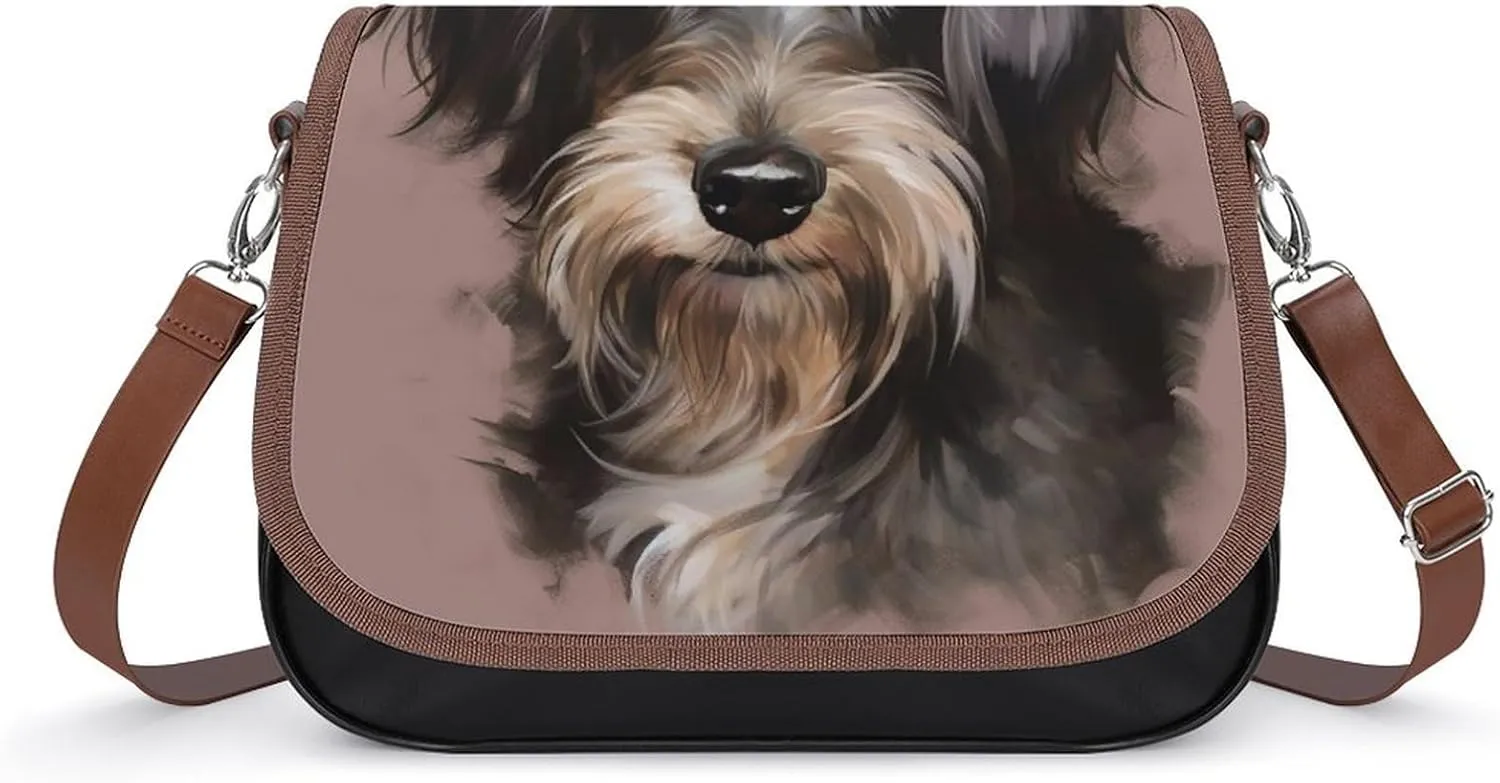 Dog Shoulder Bags PU Leather Shoulder Handbag Large Capacity Crossbody Bag for Women