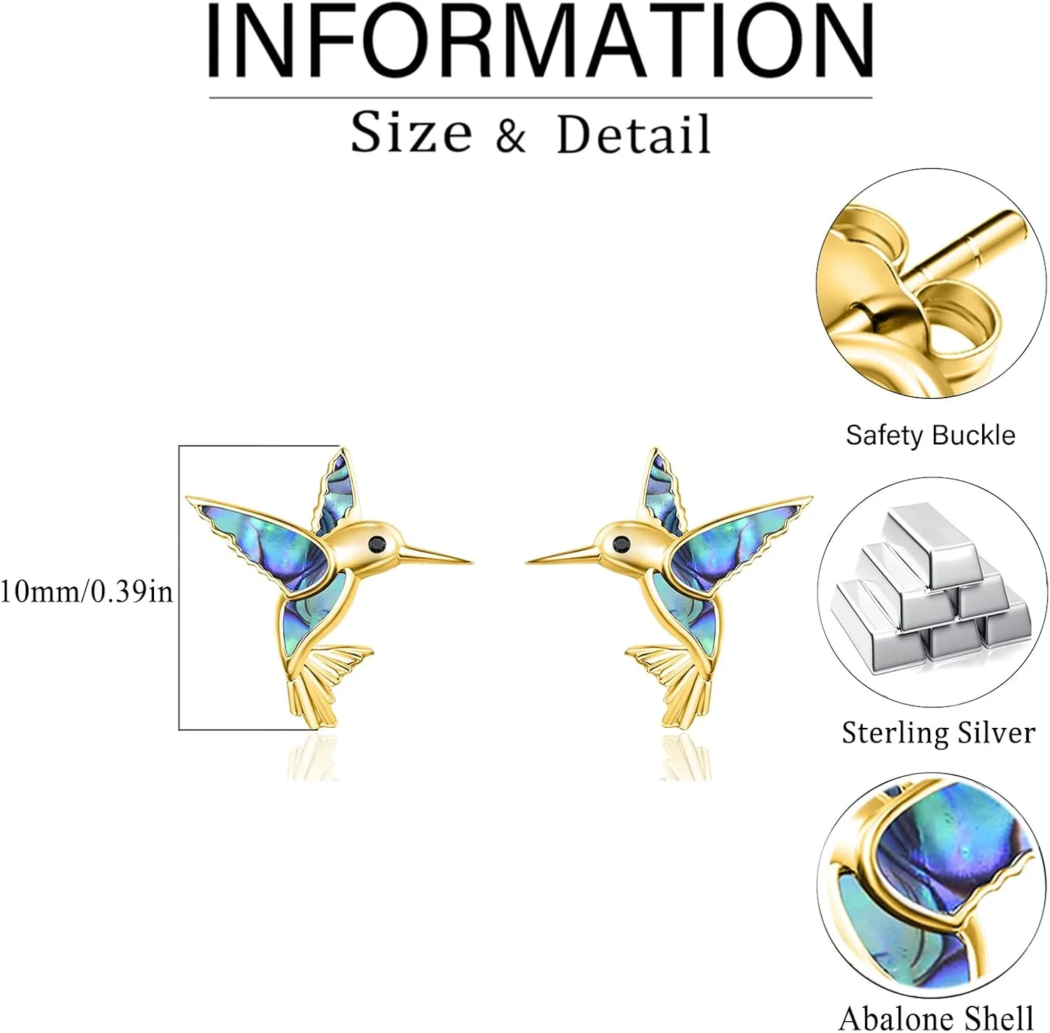 Dreamboat Hummingbird Bird Stud Earrings for Women 925 Sterling Silver Hypoallergenic Hummingbird Jewelry Gifts for Sensitive Ear