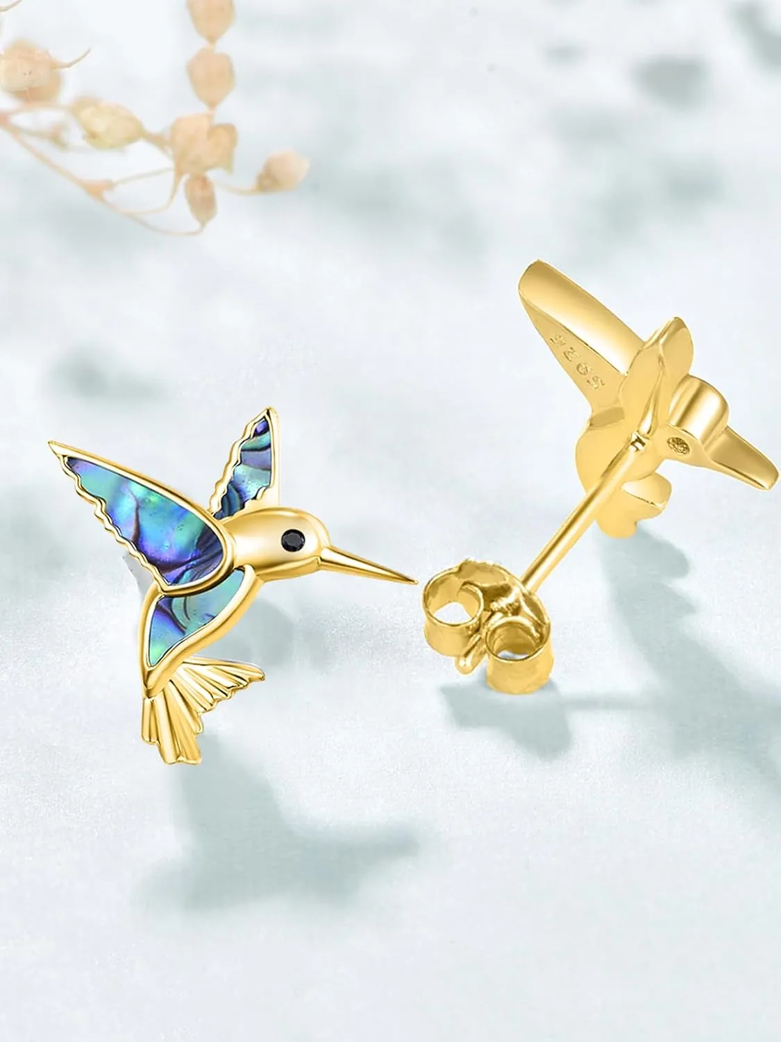 Dreamboat Hummingbird Bird Stud Earrings for Women 925 Sterling Silver Hypoallergenic Hummingbird Jewelry Gifts for Sensitive Ear