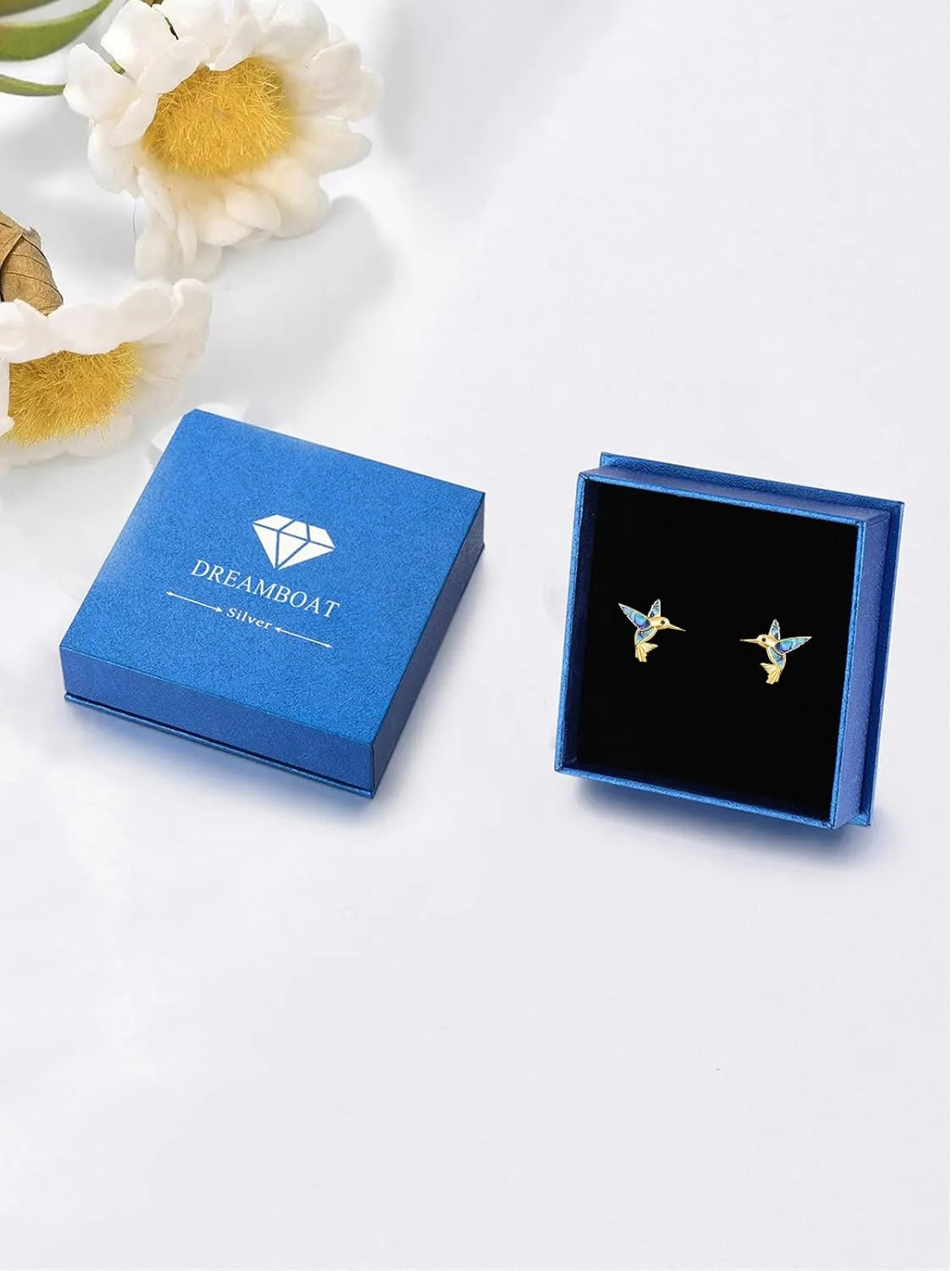 Dreamboat Hummingbird Bird Stud Earrings for Women 925 Sterling Silver Hypoallergenic Hummingbird Jewelry Gifts for Sensitive Ear