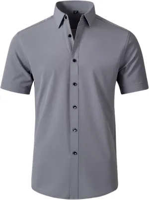 Dress Shirts for Men,Men's Summer Short Sleeve Button Down Business Work Blouses Regular Fit Wrinkle-Resistant Shirt Gray, X-Small