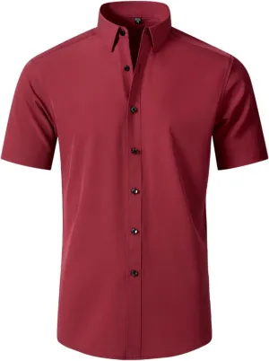 Dress Shirts for Men,Men's Summer Short Sleeve Button Down Business Work Blouses Regular Fit Wrinkle-Resistant Shirt Red, Medium