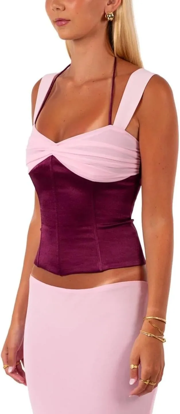 DSORVICD Women Y2k Sleeveless Cami Tank Top Sexy Satin V Neck Camisole Cute Backless Cami Top Summer Going Out Outfits Top