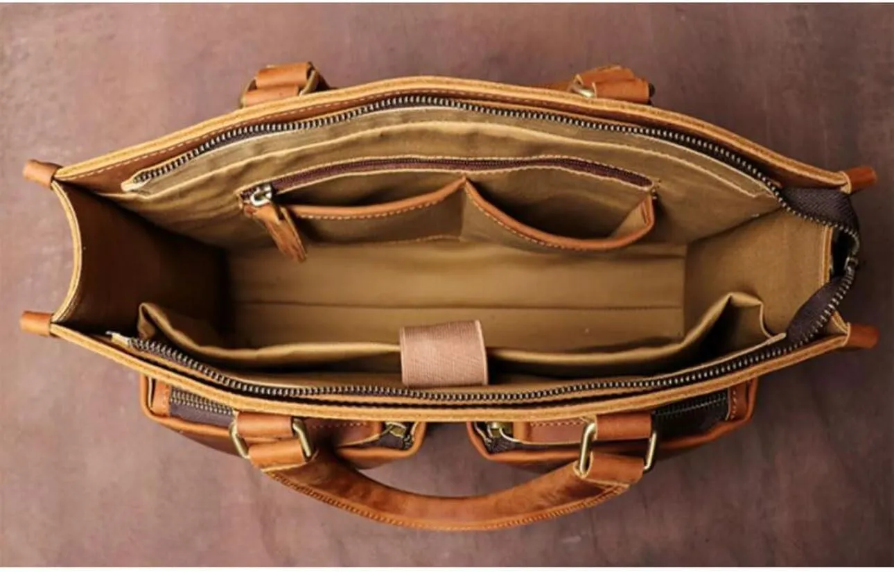 DUSTMAN Business Handbags Briefcases Mens Messenger Shoulder Bags Genuine Leather Carrying Cases Laptop Bags