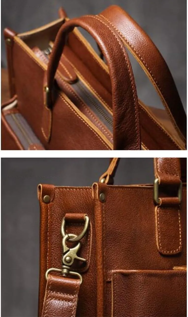 DUSTMAN Business Handbags Briefcases Mens Messenger Shoulder Bags Genuine Leather Carrying Cases Laptop Bags