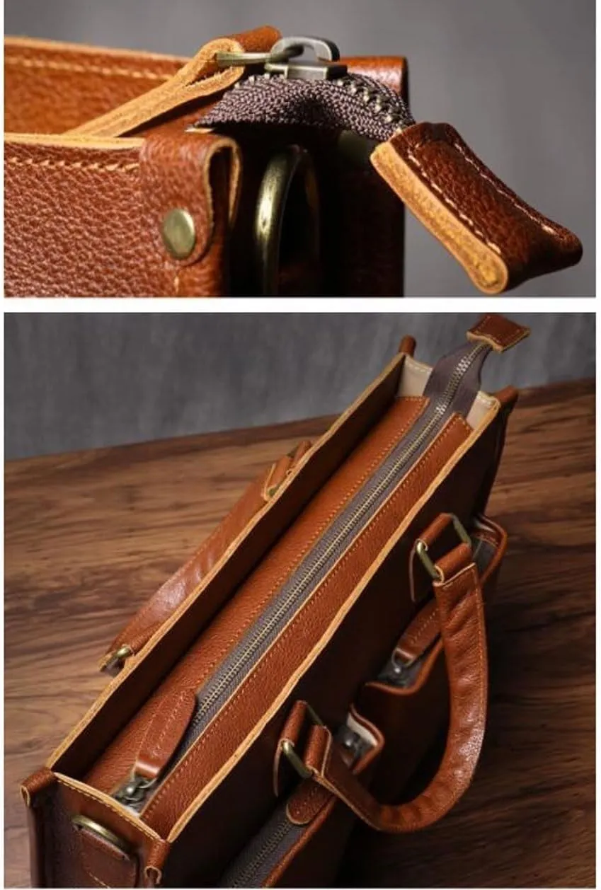 DUSTMAN Business Handbags Briefcases Mens Messenger Shoulder Bags Genuine Leather Carrying Cases Laptop Bags