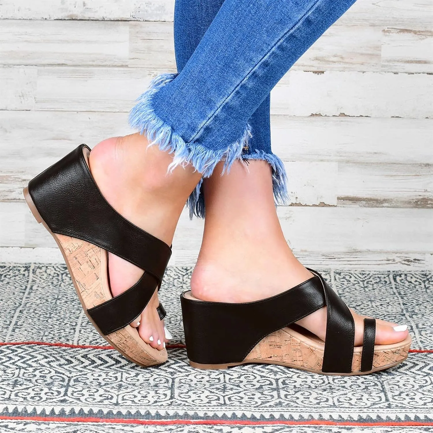 Eduavar Sandals for Women 2023, Orthopedic Sandals for Women Espadrille Wedge Platform Sandals Anti-Slip Sandals