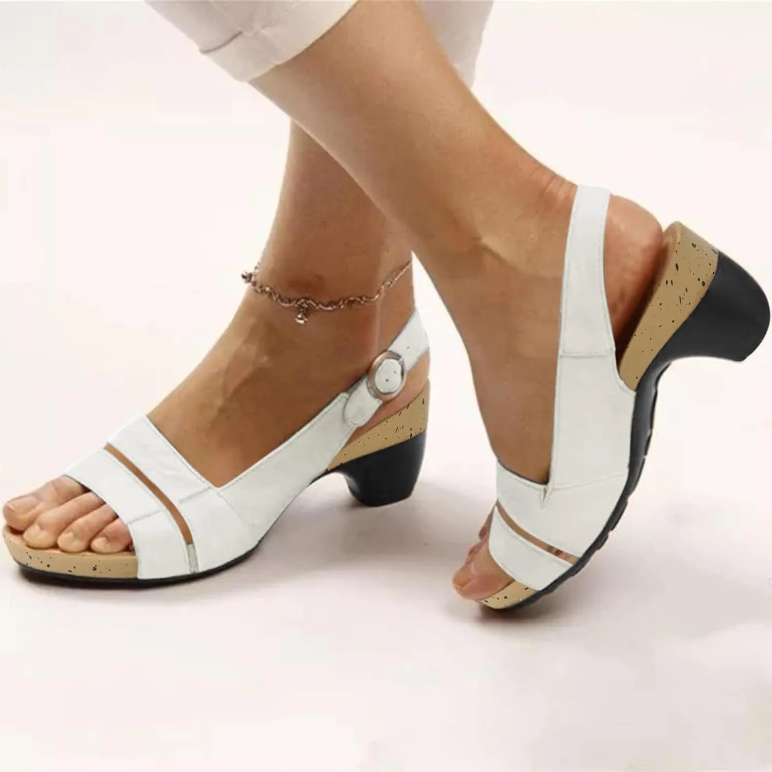 Eduavar Sandals Women, Sandals Women Orthopedic Sandals Dressy Open Toe Low Heel Sandals with Ankle Strap