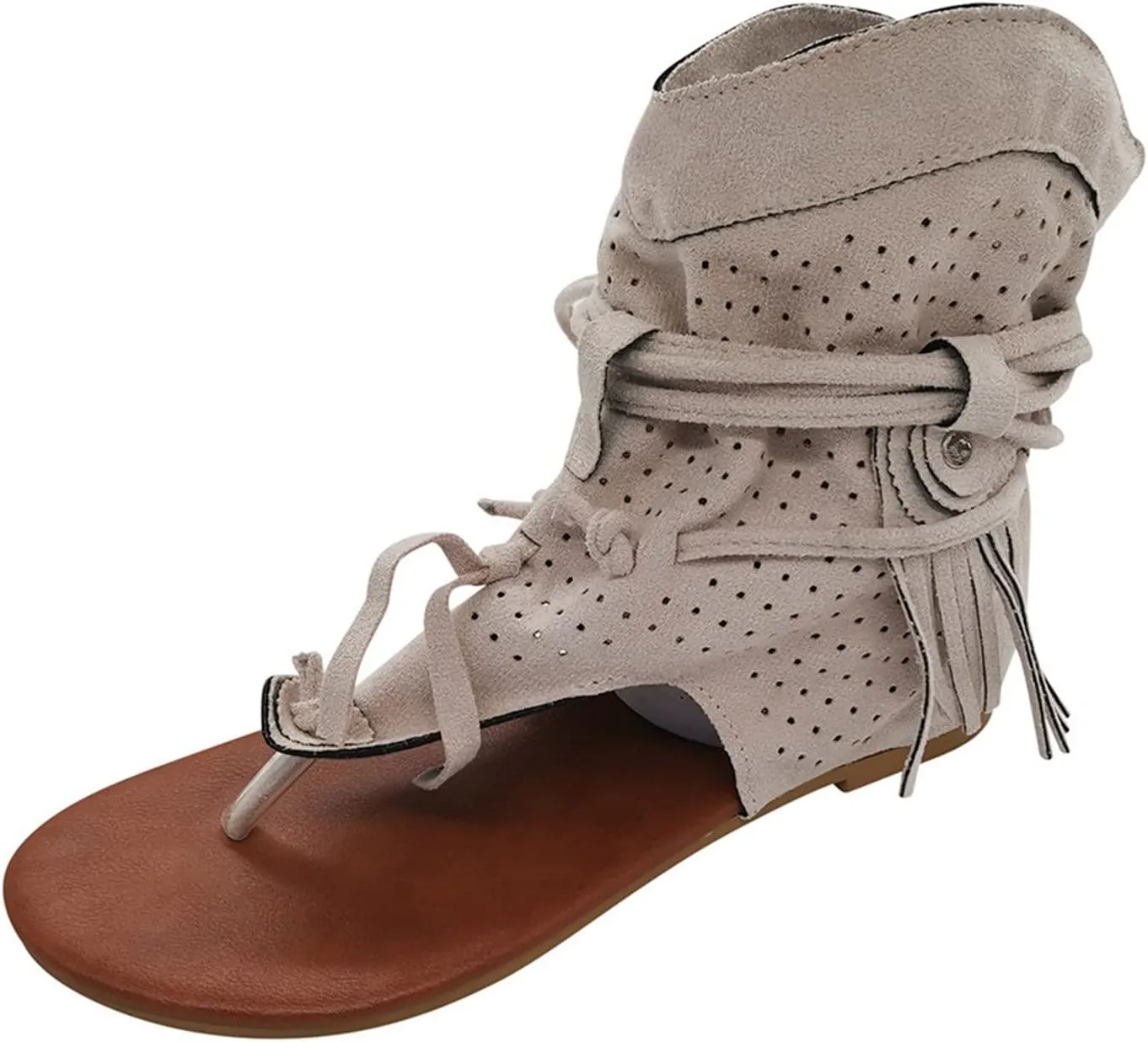 Eduavar Summer Sandals for Women, Sandals for Women Dressy Bohemian Gladiator Fringe Flat Clip Toe Ankle Boots