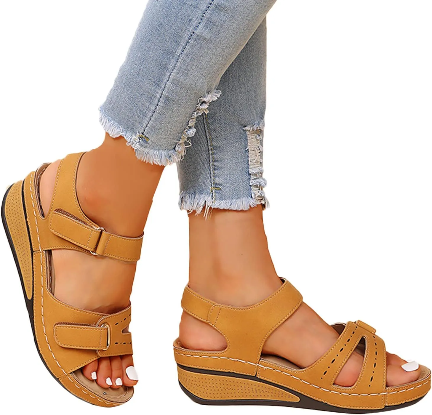 Eduavar Womens Sandals Dressy, Sandals for Women Casual Summer Close Toed Espadrille Wedge Platform Sandals Shoes