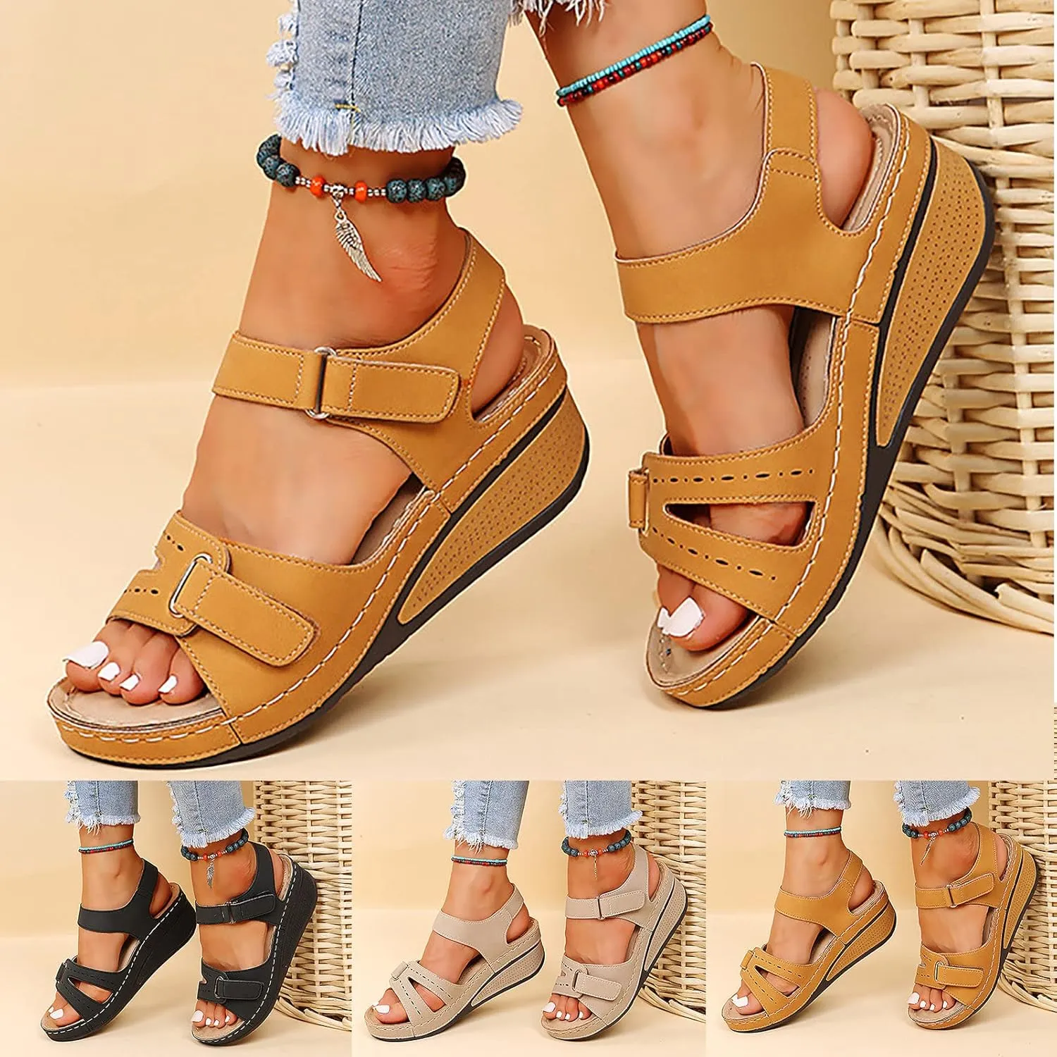 Eduavar Womens Sandals Dressy, Sandals for Women Casual Summer Close Toed Espadrille Wedge Platform Sandals Shoes
