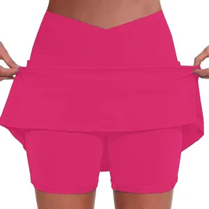 Elastic Yoga Skorts for Women Solid Color Athletic Gym Tennis Shorts Lightweight Tummy Control Floral Print 2025