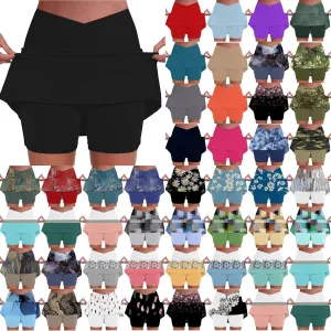 Elastic Yoga Skorts for Women Solid Color Athletic Gym Tennis Shorts Lightweight Tummy Control Floral Print 2025