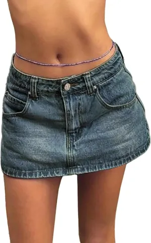 EMMIOL Jean Skirts for Women Sexy Mid Waist Sexy Mini Dress 2025 Trendy Y2k Clothes Denim Skirt