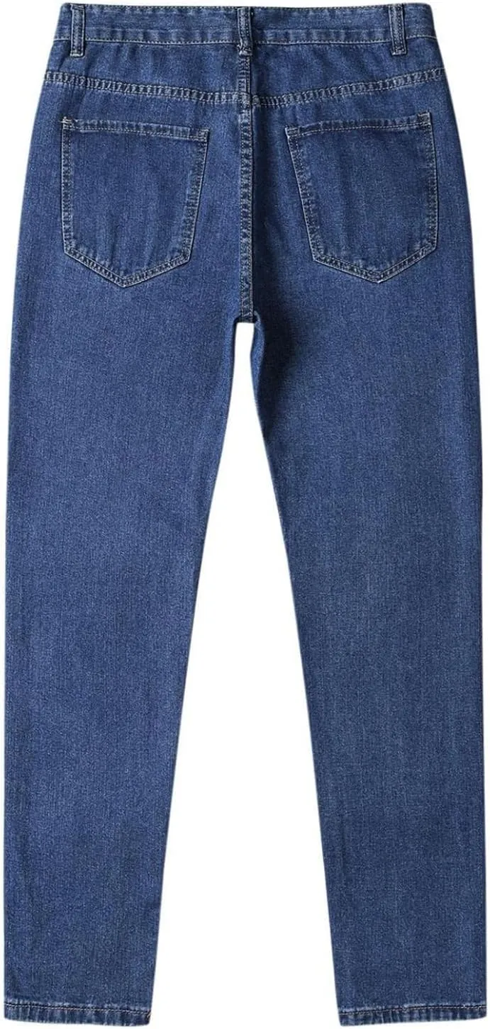 evzosrz Men's Straight Jeans Casual Elastic Waist Pants Denim Slim Fit Straight Sweatpant Regular Jeans Trousers Streetwear