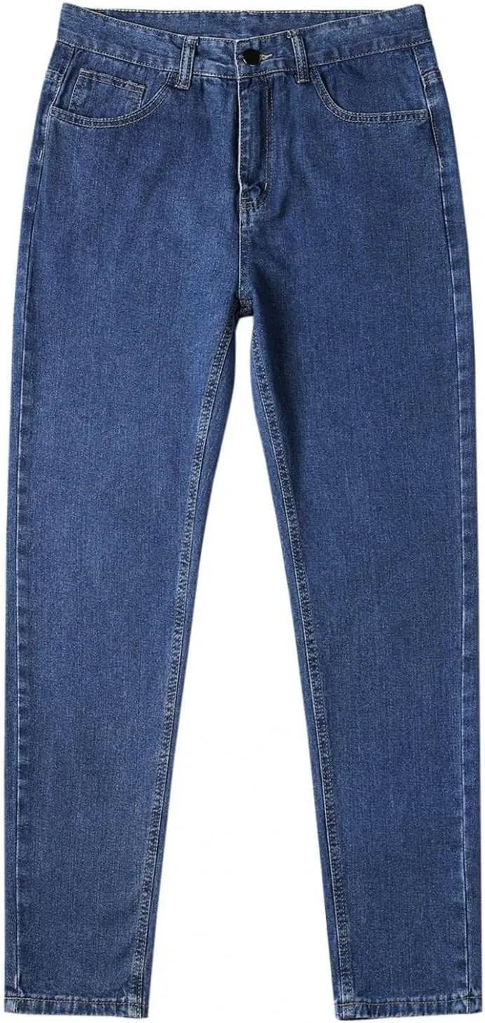 evzosrz Men's Straight Jeans Casual Elastic Waist Pants Denim Slim Fit Straight Sweatpant Regular Jeans Trousers Streetwear