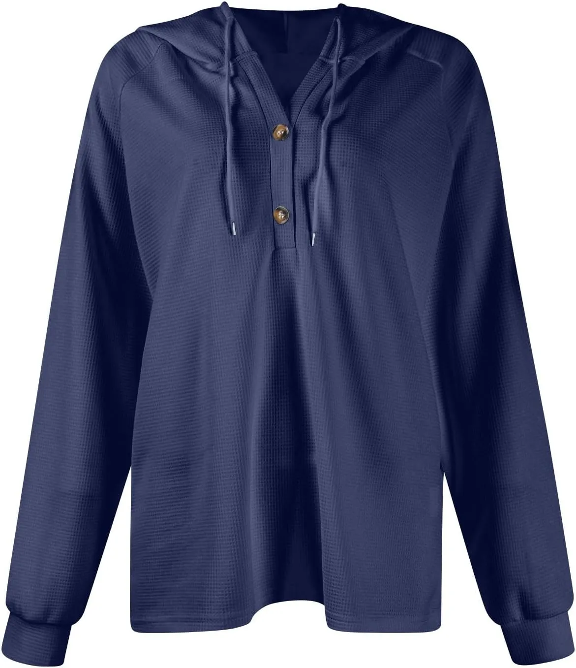 Fall Hoodies for Women Waffle Knit Raglan Long Sleeve Tops V Neck Button Down Shirts Hooded Tunic Pullover Sweaters