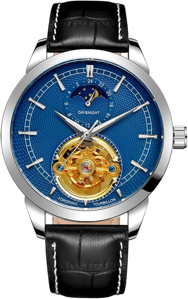 FANMIS Fashion Mens Watches Luxury Leather Strap Moon Phase Skeleton Waterproof Automatic Mechanical Watches
