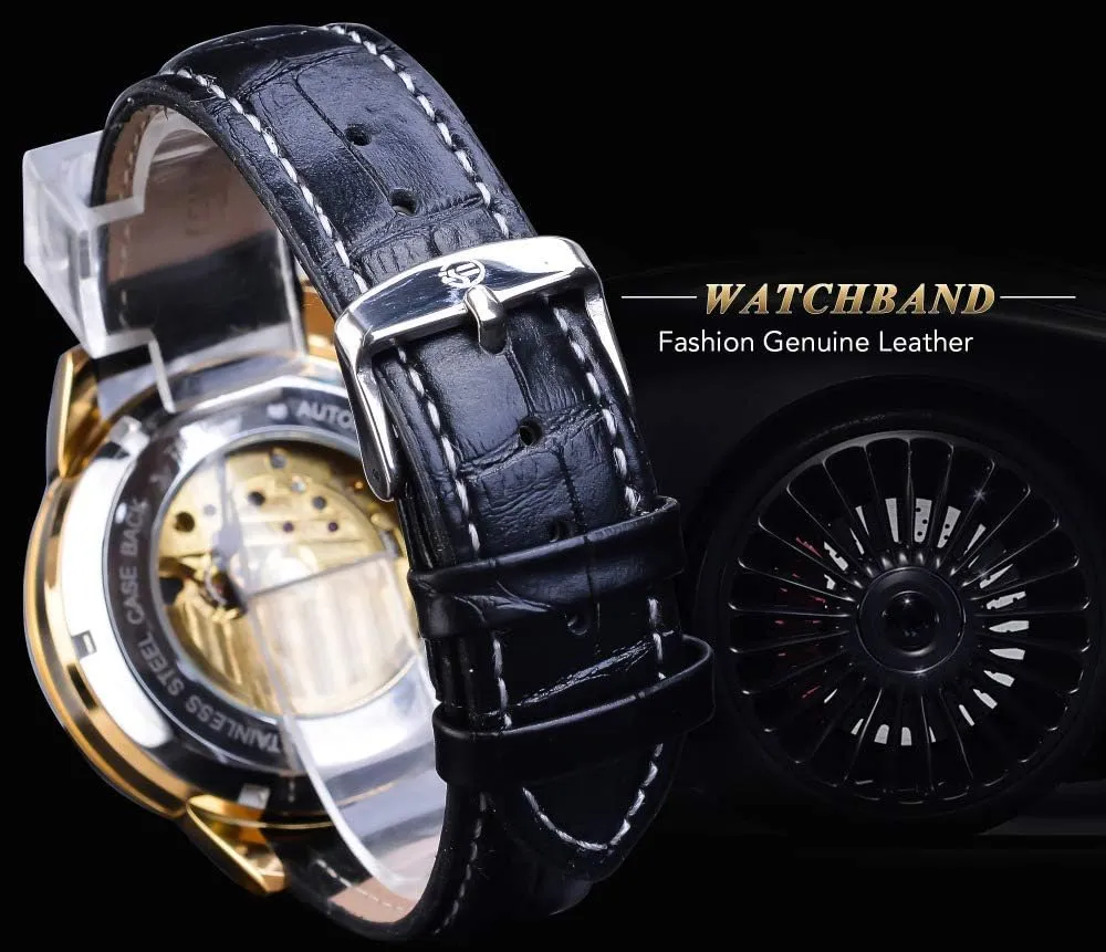 FANMIS Fashion Mens Watches Luxury Leather Strap Moon Phase Skeleton Waterproof Automatic Mechanical Watches