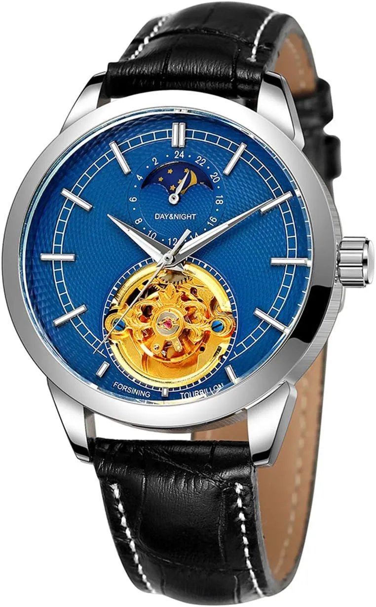 FANMIS Fashion Mens Watches Luxury Leather Strap Moon Phase Skeleton Waterproof Automatic Mechanical Watches