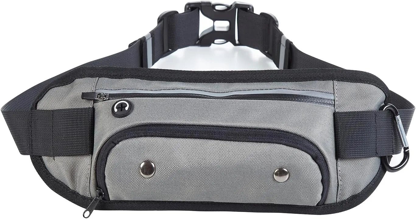 Fanny Pack Portable Dog Walking Bag for Men Women, Sports Waist Pack, Carrying All Phones, Keys, Wallets, Water Bottles, ETC., with Hooks and Waterproof Zippers (Steel Gray)