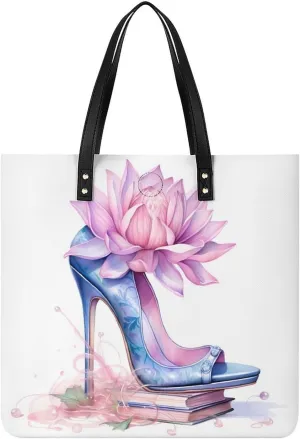 Fashion High Heels Flower Tote Bags PU Leather Top Handle Satchel Handbags Shoulder Bags Travel Purse for Women Men