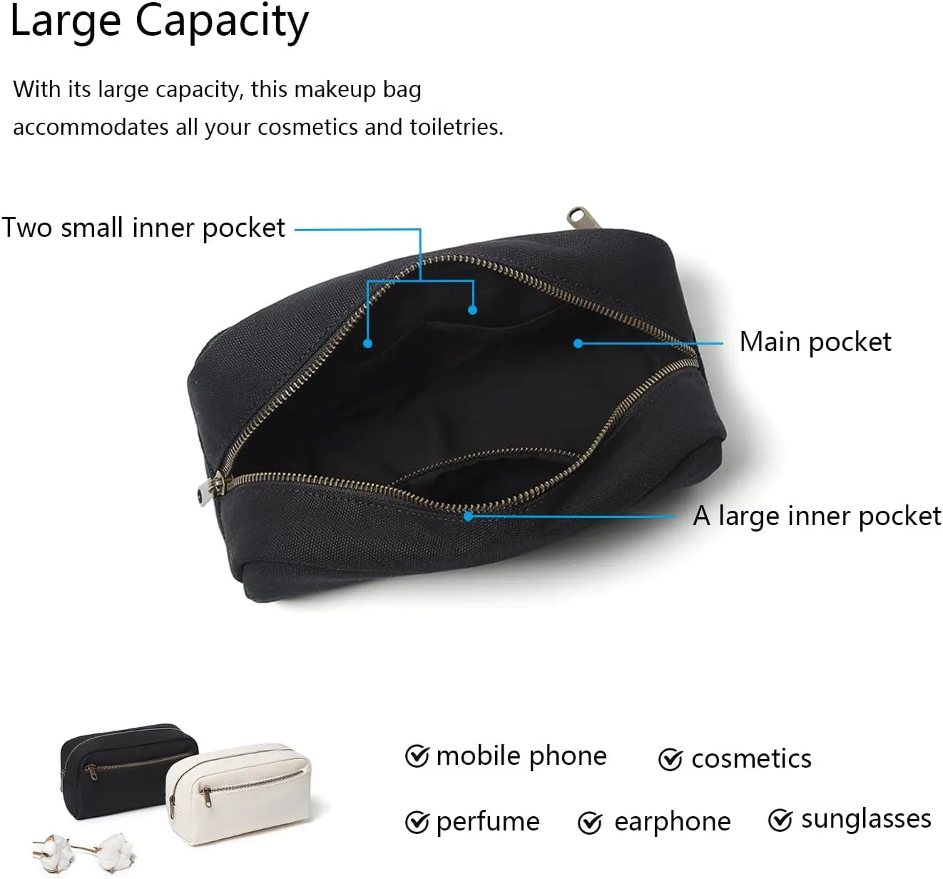 Female cosmetic bags Canvas toiletry bags Wash bags with large capacity Simple design but multifunction