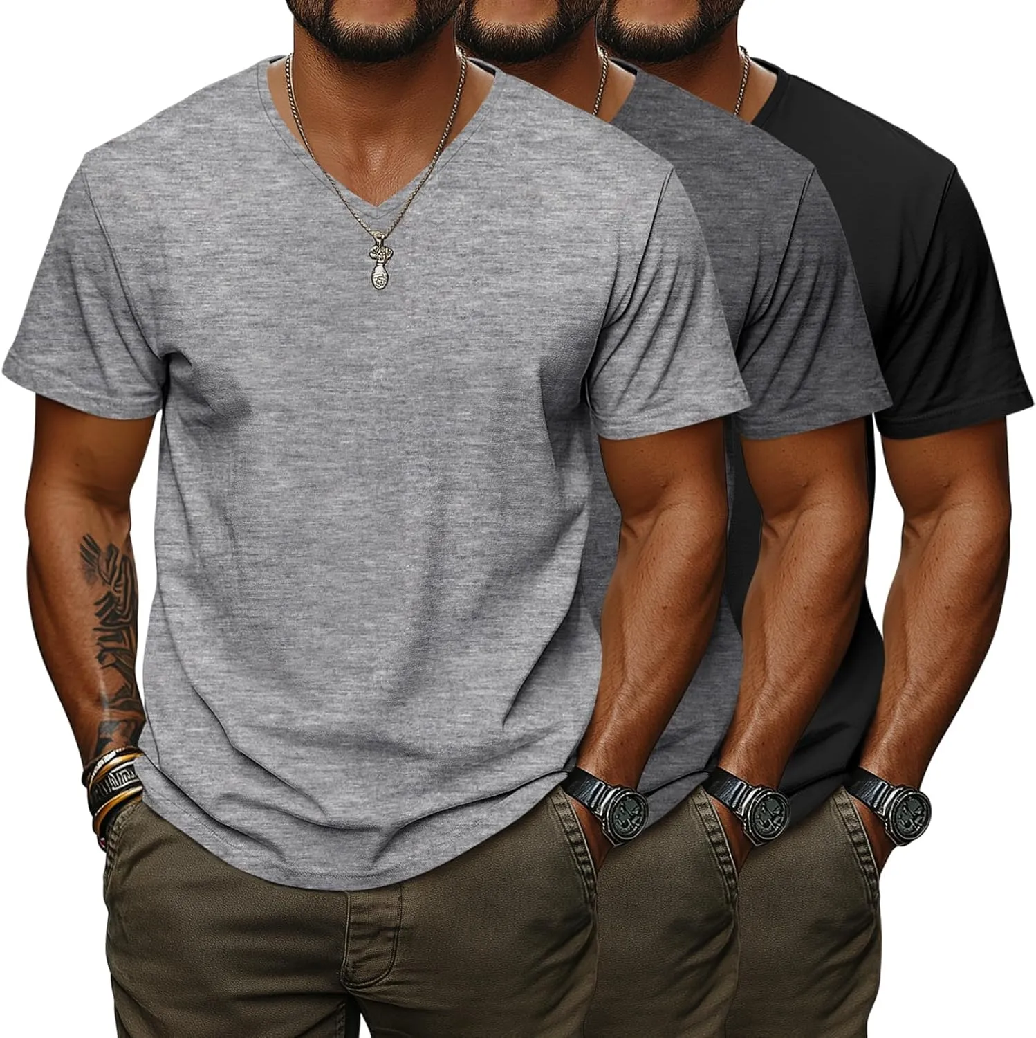 Ficerd 3 Pack Men's V Neck 95% Cotton T-Shirts M-7xl Big Tall Regular Soft Short Sleeve Basic 2025 Summer Clothes
