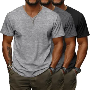 Ficerd 3 Pack Men's V Neck 95% Cotton T-Shirts M-7xl Big Tall Regular Soft Short Sleeve Basic 2025 Summer Clothes