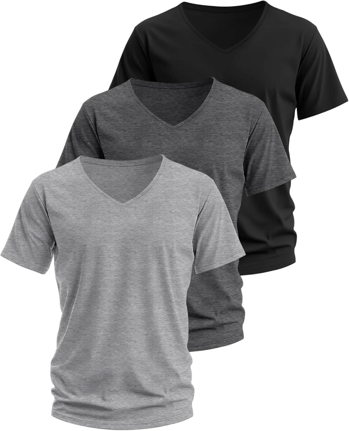 Ficerd 3 Pack Men's V Neck 95% Cotton T-Shirts M-7xl Big Tall Regular Soft Short Sleeve Basic 2025 Summer Clothes