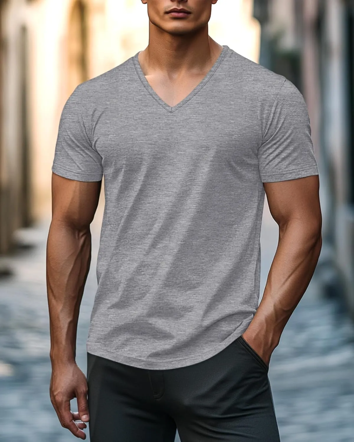 Ficerd 3 Pack Men's V Neck 95% Cotton T-Shirts M-7xl Big Tall Regular Soft Short Sleeve Basic 2025 Summer Clothes