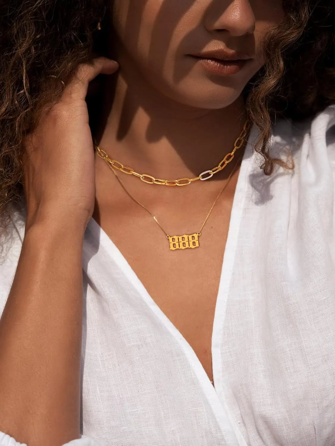 FindChic Angel Number Paperclip Chain Layered Necklaces for Women Stainless Steel/Gold Plated/Black 222 444 888 999 Lucky Number/Custom Name Choker Necklaces, with Gift Box