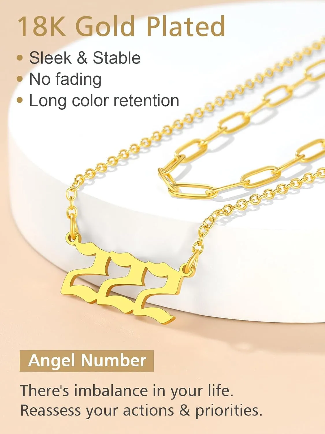 FindChic Angel Number Paperclip Chain Layered Necklaces for Women Stainless Steel/Gold Plated/Black 222 444 888 999 Lucky Number/Custom Name Choker Necklaces, with Gift Box