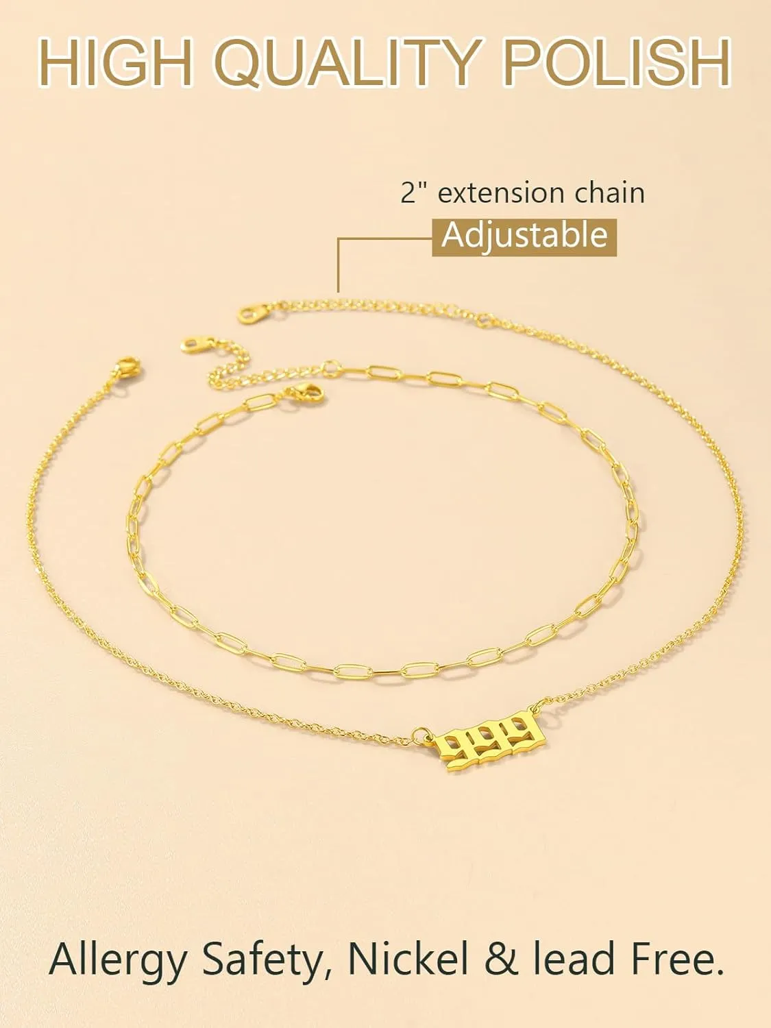 FindChic Angel Number Paperclip Chain Layered Necklaces for Women Stainless Steel/Gold Plated/Black 222 444 888 999 Lucky Number/Custom Name Choker Necklaces, with Gift Box