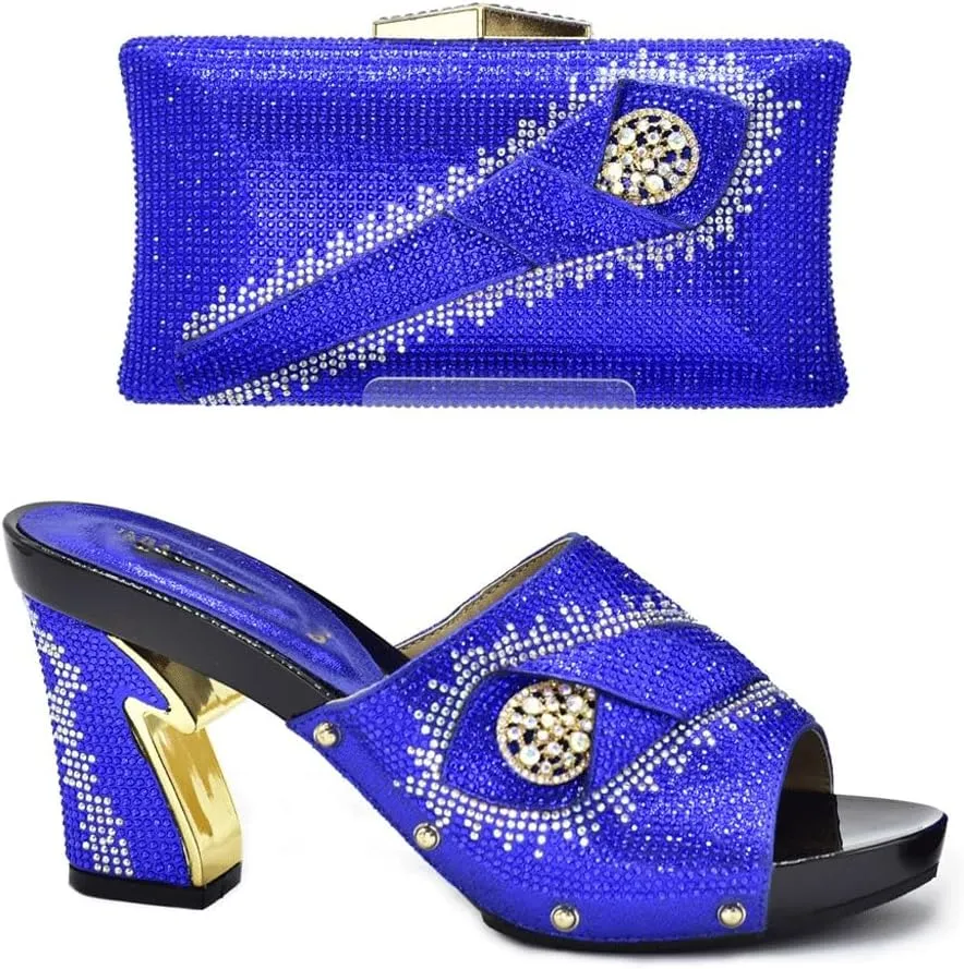 Flash diamond chunky heels with clutch bag European and American non-dinner clutch bag casual