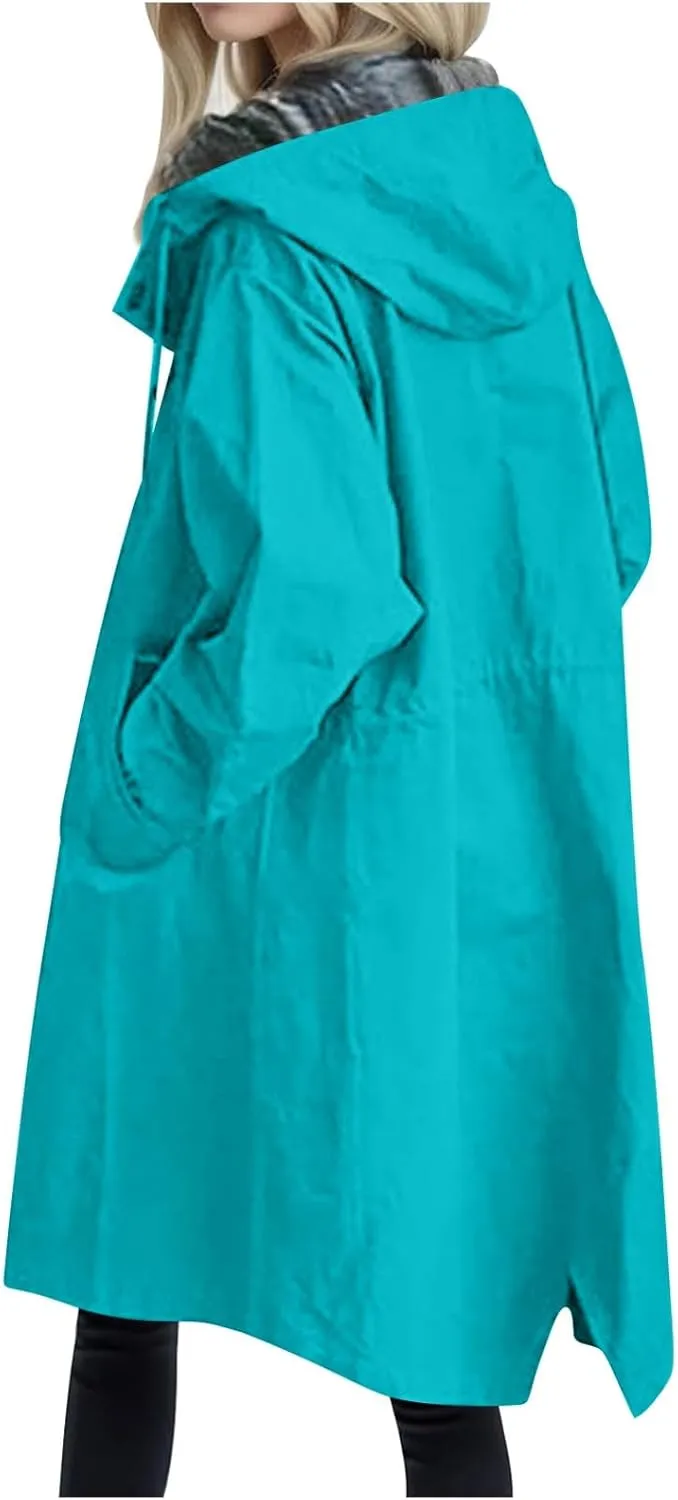 Fleece Jackets for Women Casual Fall Zip Up Light Coat Warm Mid Length Soft Cardigans Oversized Baggy Biker Coat Cozy