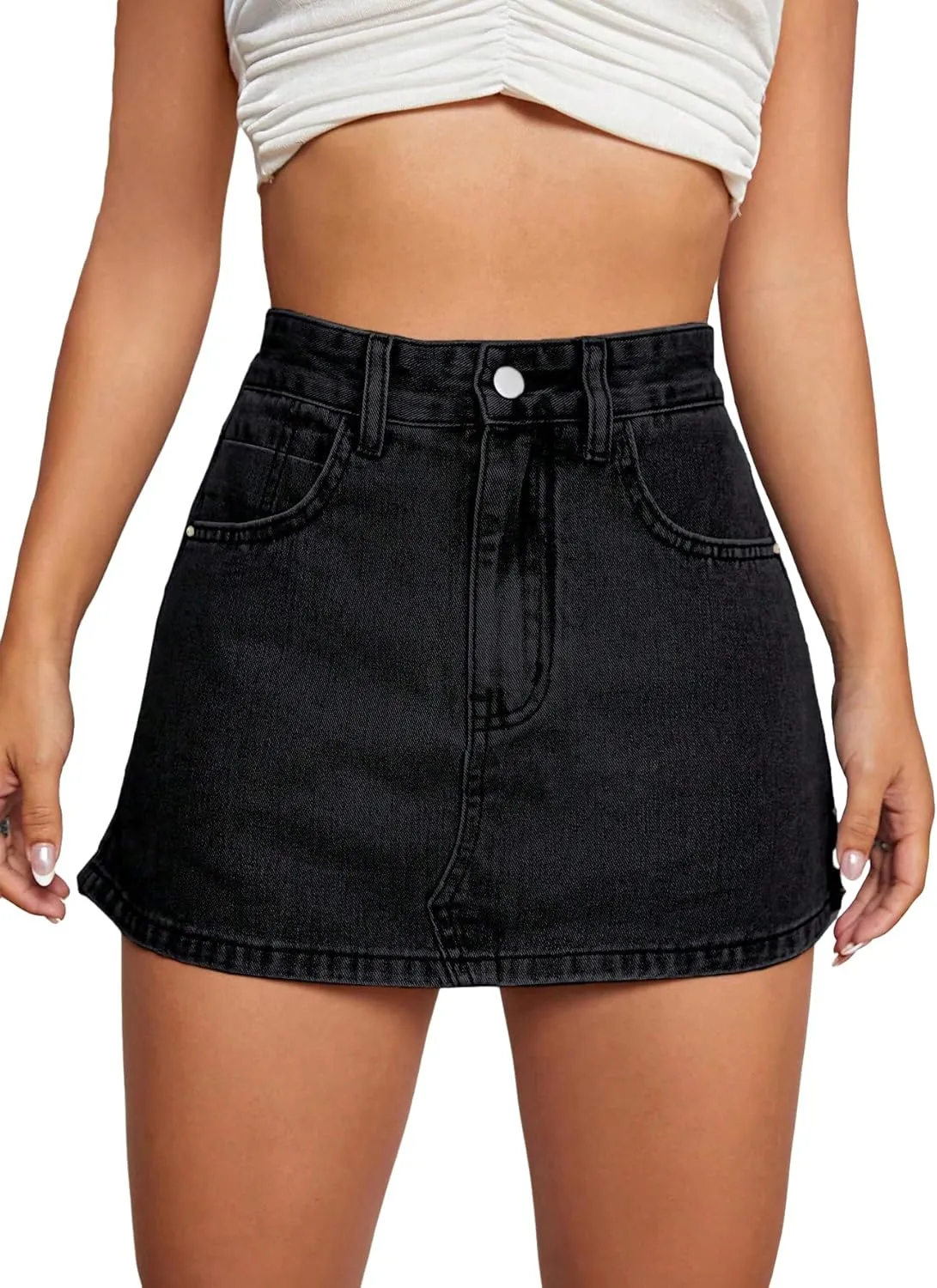 Floerns Women's High Waist Zipper Button Denim Shorts Jean Skort with Pockets