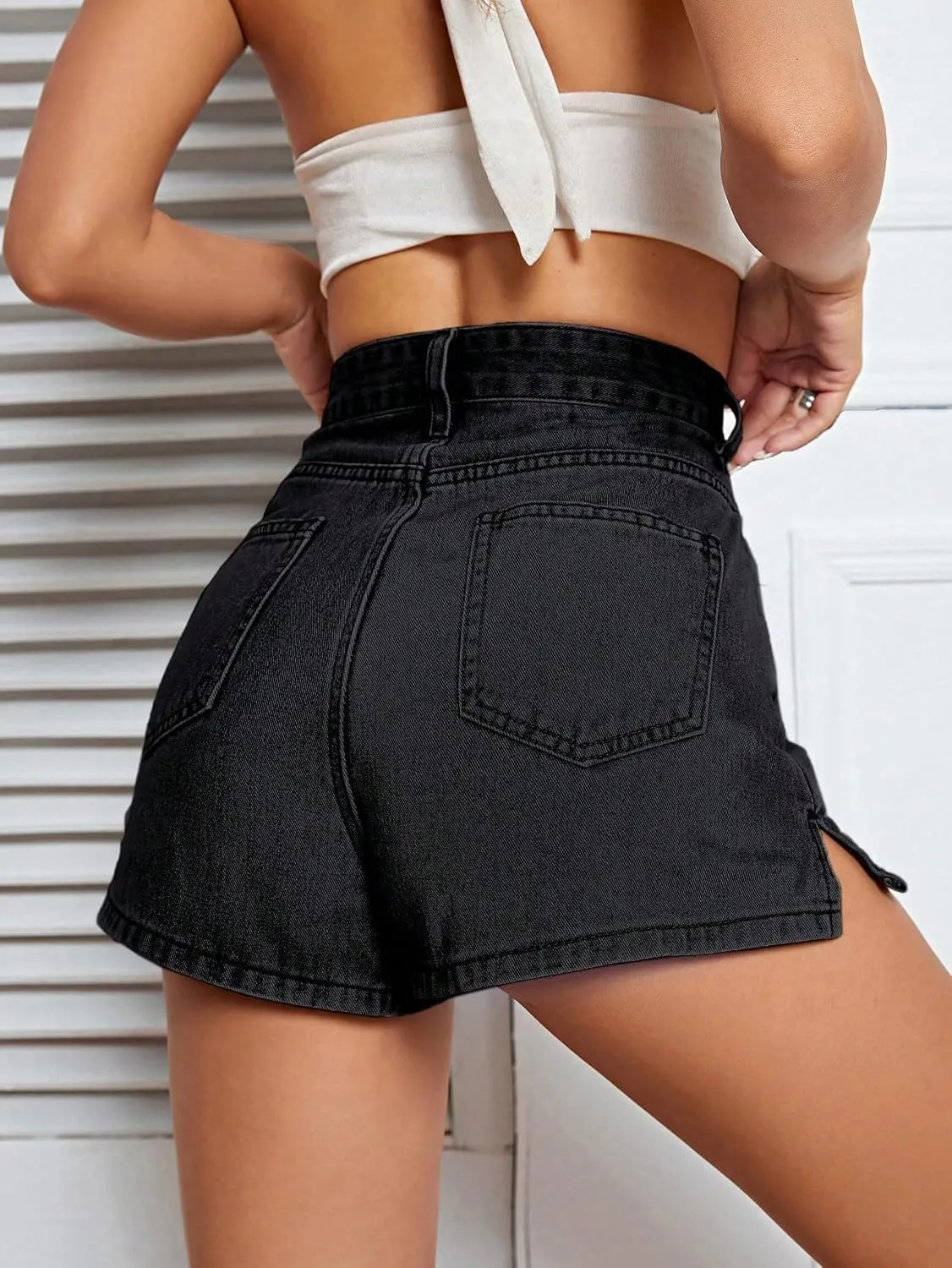 Floerns Women's High Waist Zipper Button Denim Shorts Jean Skort with Pockets