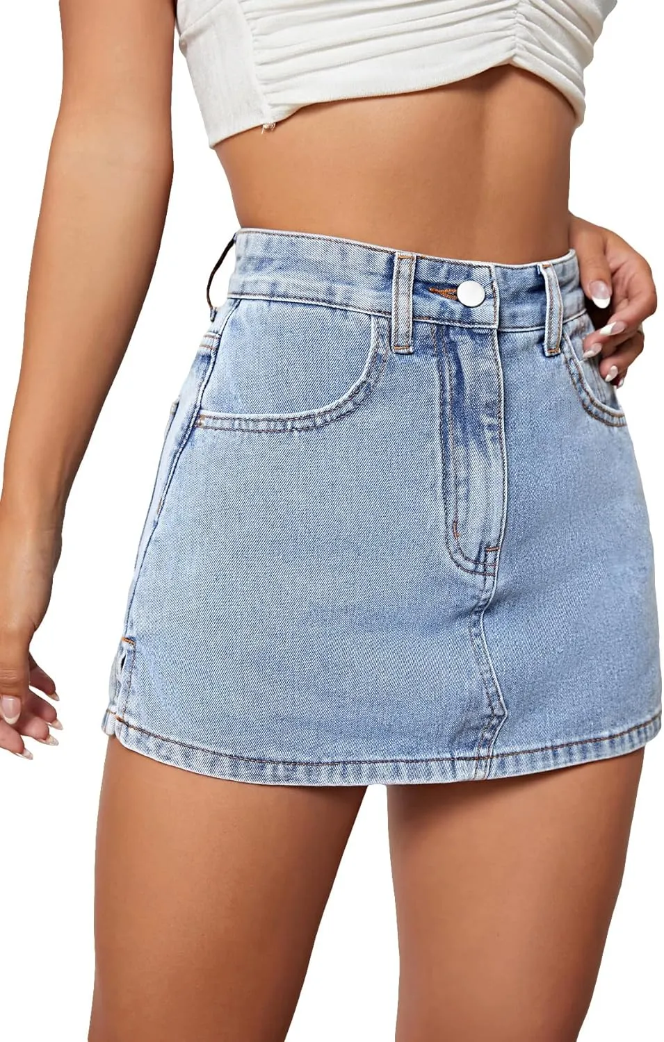 Floerns Women's High Waist Zipper Button Denim Shorts Jean Skort with Pockets