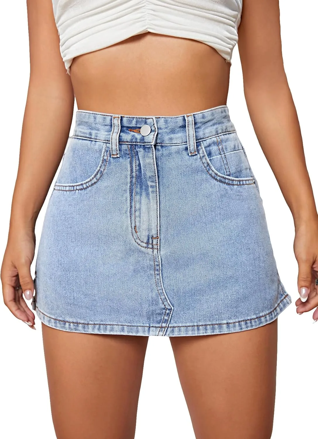 Floerns Women's High Waist Zipper Button Denim Shorts Jean Skort with Pockets