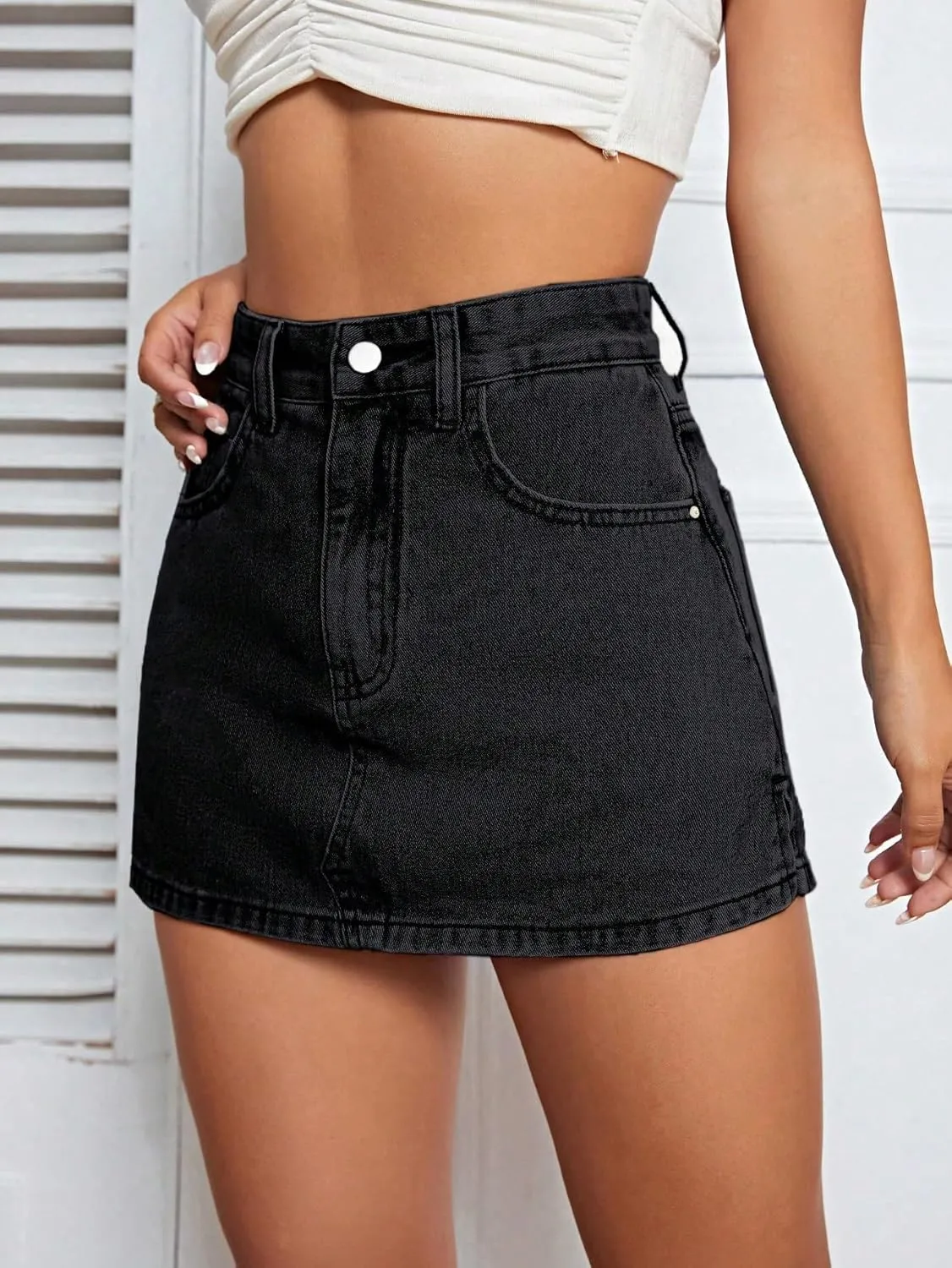 Floerns Women's High Waist Zipper Button Denim Shorts Jean Skort with Pockets