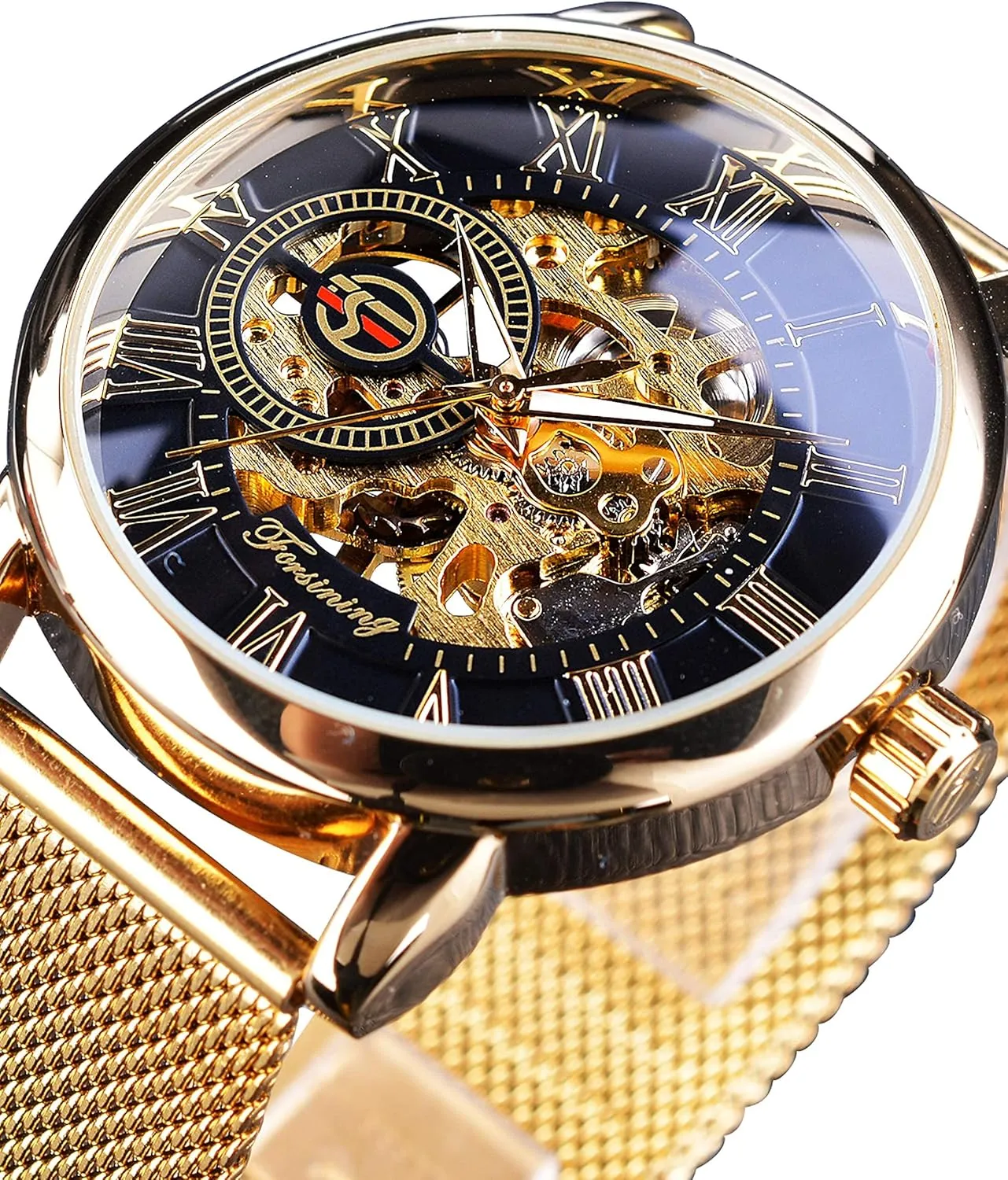 FORSINING Men's Skeleton Watch Steampunk Watch Black Mechanical Watch for Men Minimalist Retro Design Mechanical Skeleton Wrist Watch Transparent