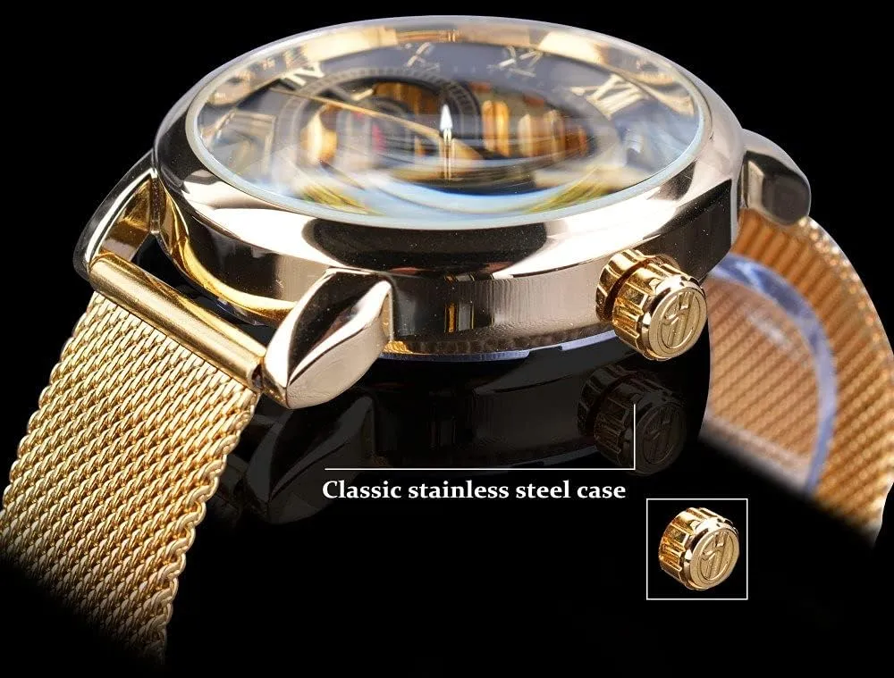 FORSINING Men's Skeleton Watch Steampunk Watch Black Mechanical Watch for Men Minimalist Retro Design Mechanical Skeleton Wrist Watch Transparent