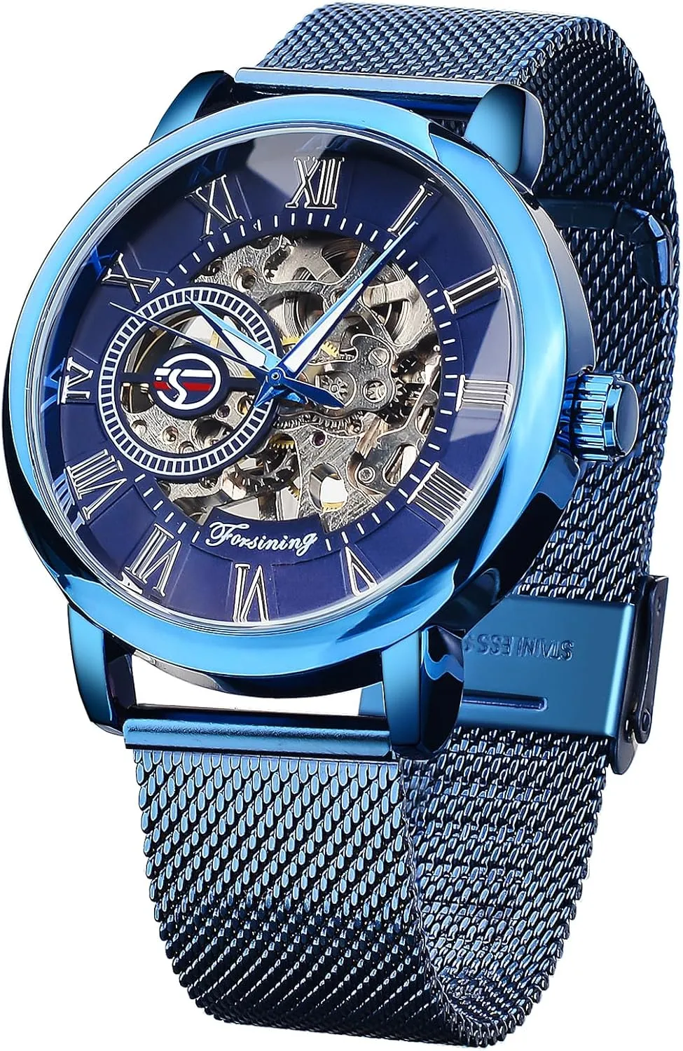 FORSINING Men's Skeleton Watch Steampunk Watch Black Mechanical Watch for Men Minimalist Retro Design Mechanical Skeleton Wrist Watch Transparent